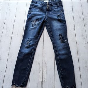 Jordache 3 Buttons Jeans Girls SIZE 10 Raw Hem Skinny High Rise Dark Wash